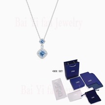 2020 Fashion Jewelry SWA New ANGELIC Necklace Glamorous Light Blue Square Crysta - £38.25 GBP