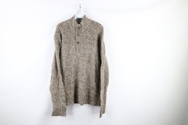 Vintage Streetwear Mens XL Blank Chunky Ribbed Knit Henley Sweater Heath... - $29.41