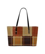 Tote Bags, Brown Checker Style Black Leather Handle Zip Close Bag - £55.29 GBP