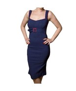 Pinup Couture Navy Blue Red Trim Belted Retro Wiggle Pencil Dress sz 2X ... - $64.69