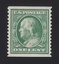 1909 1c Benjamin Franklin, Coil, Green Scott 352 Mint F/VF NH - $118.99