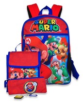 Super Mario &amp; Luigi Kids 5-Pc. 16&#39;&#39; Backpack Set W /Insulated Lunch Sack Nwt - £26.09 GBP