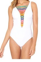 Bleu by Rod Beattie Women&#39;s Core-Lace-Down Mio One-Piece Swimsuit White ... - $40.50
