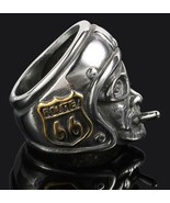 ROUTE 66 BIKERS HEAD HELMET STAINLESS STEEL RING size12 silver metal S-5... - $143.74 MXN
