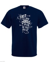 Mens T-Shirt Quote Cast All Your Cares on Him, Inspirational Sayings tshirt - $24.74