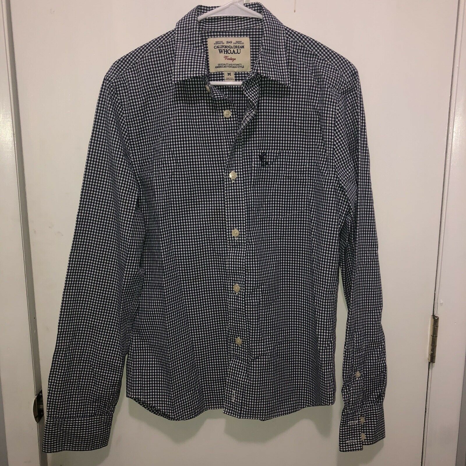 California Dream Who.A.U. Vintage Style Gingham L/S Button Up Shirt SZ M... - $9.89
