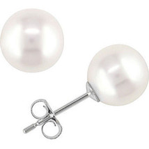 3mm - 12mm 14k Solid White Gold Genuine White Pearl Stud Push Back Earrings - £26.41 GBP+