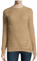 MICHAEL KORS Chunky Crew Neck Pointelle Pullover Sweater Camel XL Long S... - £55.31 GBP