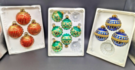 RAUCH Victoria USA Made Glass Ornaments Red Gold Green Glitter Balls IOB... - $30.96