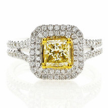 Real 1.51ct Natural Fancy Yellow Diamonds Engagement Ring 18K Solid Gold Radiant - £4,424.33 GBP