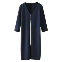 ZARA navy v neck 3/4 sleeve exposed silver front zip midi dress size small - £19.33 GBP