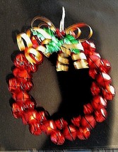 Christmas Red Metal 11&quot;  Round Sleigh Bell Wreath + Bow + Holly Leaves - £9.47 GBP