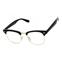 Mens Women Classic Vintage Retro Style Clear Lens Eye Glasses Black &amp; Gold Frame - £13.70 GBP