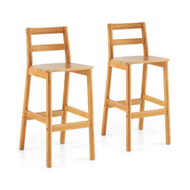 Set of 2 28&quot; Rubber Wood Armless Bar Stools with Backrest and Footrest-Natural - £130.87 GBP