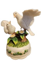 Vintage Bird Music Box Love Doves  MCM Ceramic Figurine 6&quot;  - Tested Wor... - $11.65