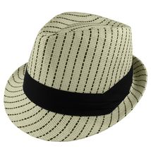 Beige Black Stripe Fedora Panama Straw Hats with Band Unisex Summer - £15.59 GBP