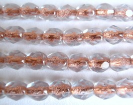 50 4 mm Czech Glass Firepolish Beads: Copper Lined - Light Sapphire - £1.42 GBP