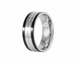 Two Tones Black Edge Silver Center Stainless Steel Men Band Ring - £12.78 GBP