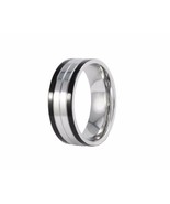 Two Tones Black Edge Silver Center Stainless Steel Men Band Ring - £12.57 GBP