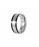 Two Tones Black Edge Silver Center Stainless Steel Men Band Ring - £12.53 GBP