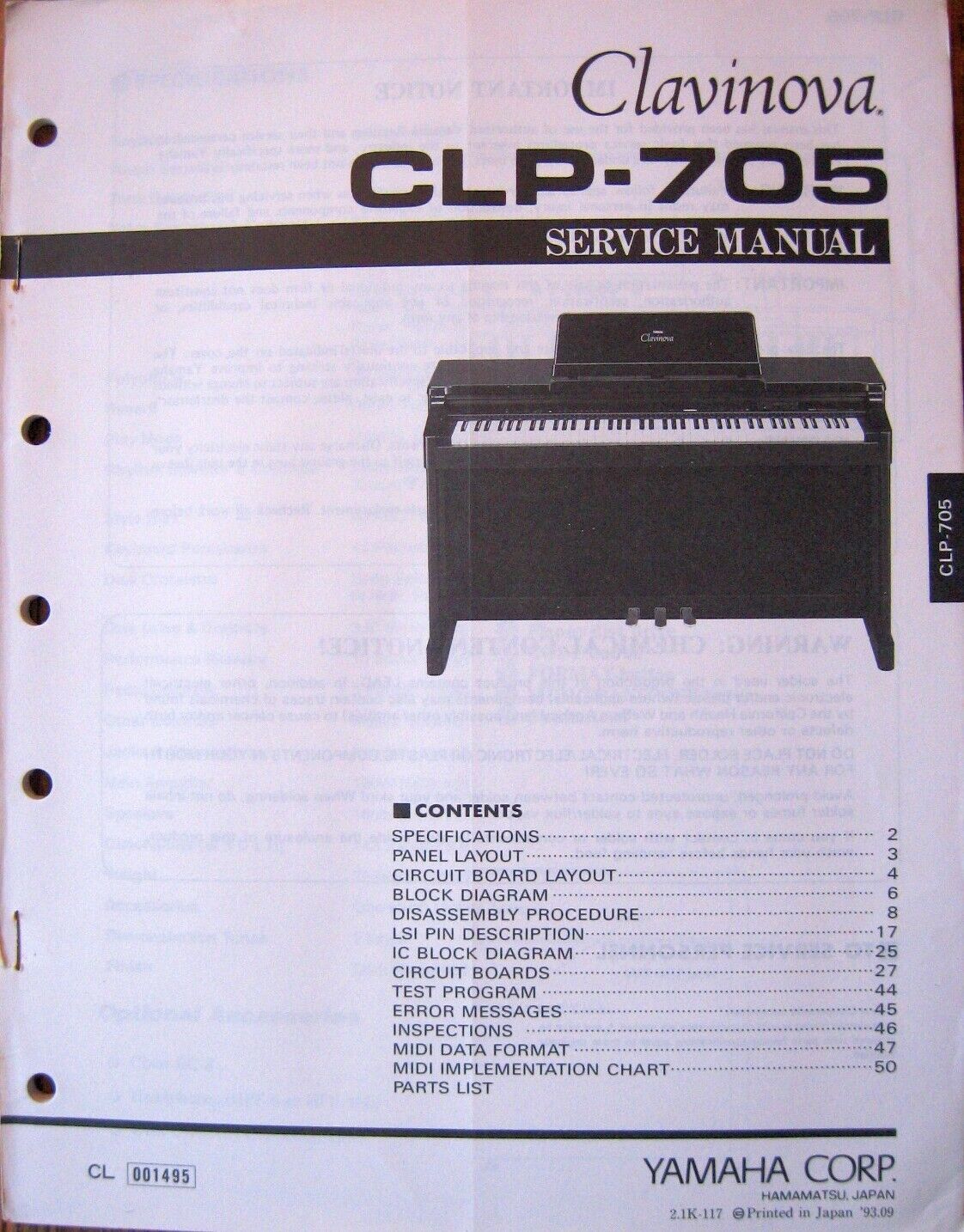 Yamaha CLP-705 Clavinova Electronic Piano Original Service Manual Booklet - £23.42 GBP