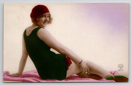 RPPC Flapper Bathing Beauty Laying On Towel Looking Over Shoulder Postcard B36 - £31.65 GBP