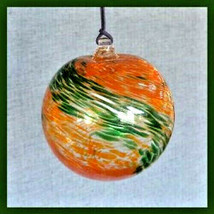 Hanging Glass Ball 4&quot; Diameter Orange &amp; Green Swirls (1) HB44-2 - $15.15