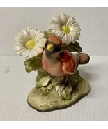 Vintage Porcelain Bird Figurine Flowers 2 White Daisies Cardinal ? Japan... - $22.22 CAD