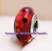 925 Sterling Silver Handmade Glass Bead Red Bubbles Murano Glass Charm  - $3.98