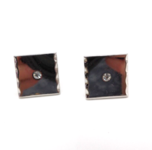 Swank Silver Tone and Clear Rhinestone Square Cuff Links Bullet Back Vin... - £8.58 GBP