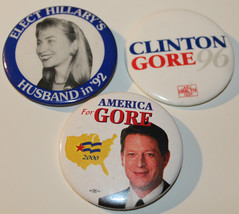 Hillary Bill Clinton Al Gore US Politics 3x Collectible Pinback Pin Button  - £14.23 GBP