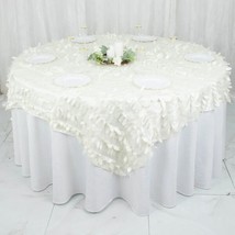 54&quot;&quot; X 54&quot;&quot; Ivory Taffeta Square Tablecloth 3D Leaves Petals Design Party Gift - £29.01 GBP