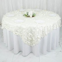 54&quot;&quot; X 54&quot;&quot; Ivory Taffeta Square Tablecloth 3D Leaves Petals Design Party Gift - £28.14 GBP