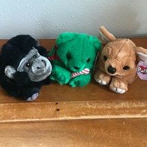 Gently Used Lot of 3 Plush Puffkins Chihuahua Dog Black Ape Green Christmas Tedd - £8.33 GBP