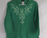 Trilllogy Women&#39;s Green Embroidered Beaded Shirt Size Large - $13.57