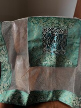 Open Gold Lame Mesh w Rich Green Brocade Center &amp; Edges Holiday Table To... - £14.99 GBP