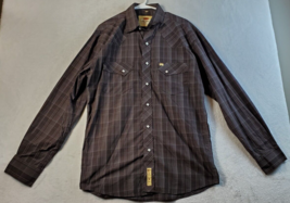 Larry Mahan Shirt Mens Large Brown Plaid Long Sleeve Collar Snap Button ... - $25.82