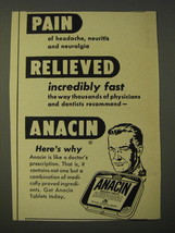 1950 Anacin Medicine Ad - Pain of headache, neuritis and neuralgia relieved  - £14.54 GBP