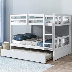 Full Over Full With Trundle, Pine Wood Frame, Ladder And Guard Rails, Solid With - £680.29 GBP