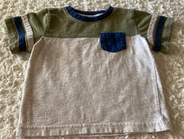 Wonder Nation Boys Green Blue Beige Front Pocket Short Sleeve Shirt 3T - $4.90
