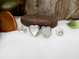 3D White Mother Pearl Heart Earrings 925 Sterling Silver, Handmade Love Gifts - £35.18 GBP