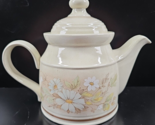 Royal Doulton Florinda Teapot &amp; Lid Set Vintage White Floral Brown Bands... - $69.17