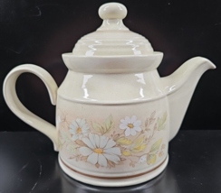 Royal Doulton Florinda Teapot &amp; Lid Set Vintage White Floral Brown Bands England - £54.41 GBP
