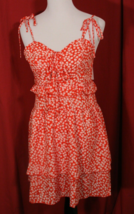 Simplee Red - Orange White Spaghetti Tie Strap Floral Ruffle Women’s Dress M NWT - £11.21 GBP