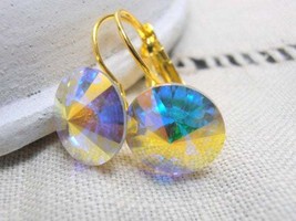Aurora Borealis Swarovski Rivoli Earrings Rivoli / 1122 Crystal Dangle &amp; Drop /  - £18.87 GBP