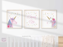 Starry Unicorn Nursery Decor, Dream Big Print, Printable Wall Art Set | ... - £7.18 GBP