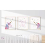 Starry Unicorn Nursery Decor, Dream Big Print, Printable Wall Art Set | ... - $9.00