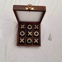 Handmade Tic Tac Toe Glass top, Sheesham Wood Coin &amp; Wood Brass Game Decorative - £42.87 GBP