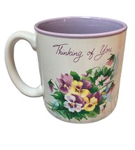 Thinking of You Vintage Coffee Mug Pansies Lavender Floral Red Farm Stud... - $207.70 MXN