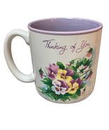 Thinking of You Vintage Coffee Mug Pansies Lavender Floral Red Farm Stud... - $207.70 MXN